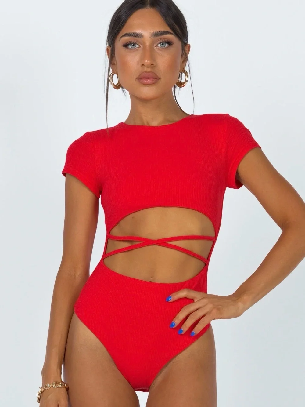 Princess Polly Red Ribbed Tank Top - Picture 1 of 9